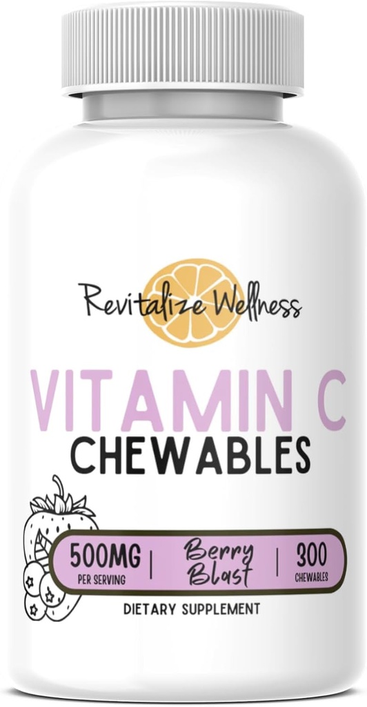 Vitamina C Chewables | 500 mg Vitamina C come acido ascorbico per porzione | Aroma di berretto | 60 Serve