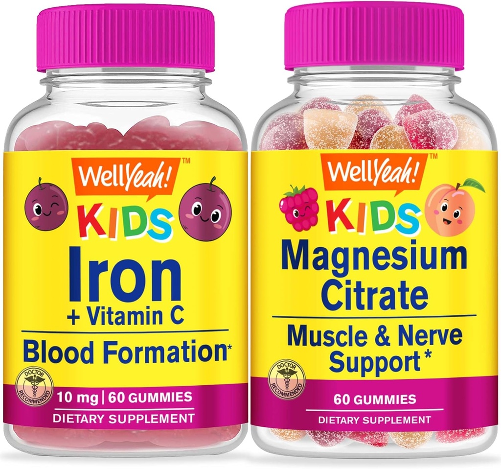 Wellja Iron + Vitamin C Kinder + Magnesium Citrate Kinder, Gummie Bundle - Große Verkostung, Vitamin-Ergänzung, Glutenfrei, GMO frei, Kaugummi