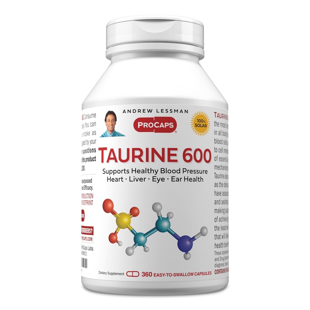ANDREW MOINSMAN Taurine 600-360 Capsules - Soutient la santé de la pression artérielle, du coeur, du foie, des yeux et de l'oreille. Source pure et puissante de la taurine acide amino. Aucun additif