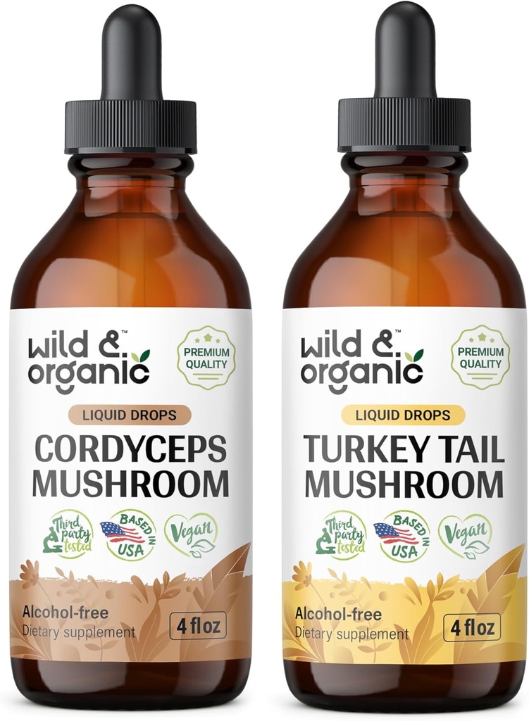 Wild & Organic Cordyceps Tinktur 4 fl oz & Türkei Tail Pilz Tinktur 4 fl oz