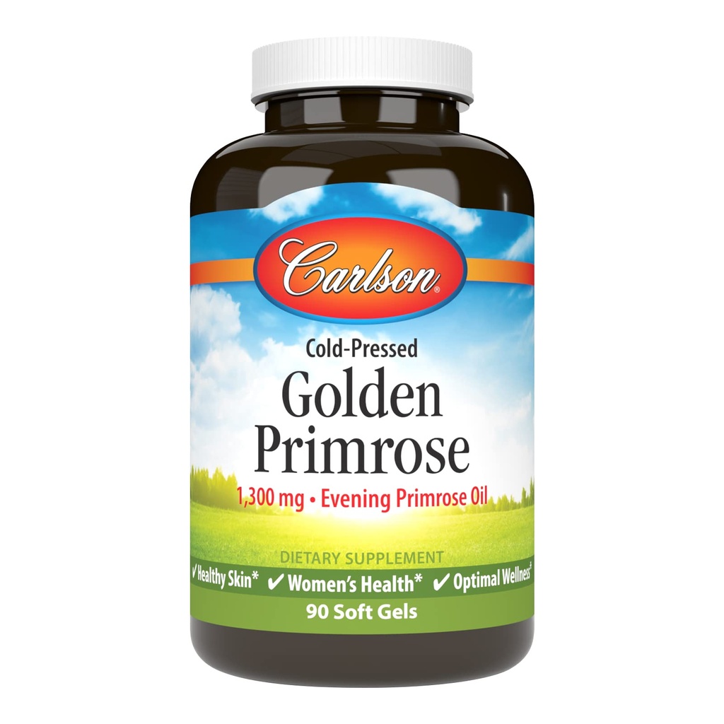 Carlson - Primrose d'or, 1300 mg Huile de Primrose du soir, pression froide, peau saine, santé des femmes et bien-être optimal, 90 softgels