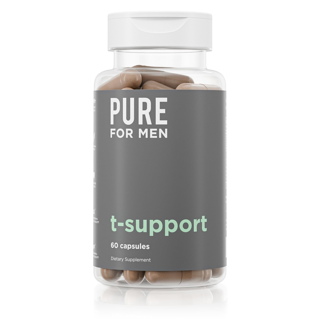 Pure pour les hommes T-Support Supplément de soutien de Végétarien Soutien total pour les hommes avec Maca, Vitamine D, et Ashwagandha, Santé musculaire , Endurance, Force, Focus, et Soutien énergétique , 60 Capsules
