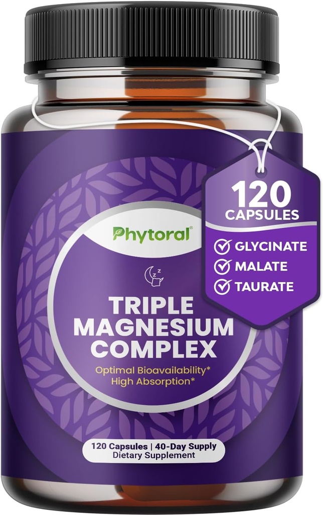 Highly Potent Magnesium Complex Kapseln - Triple Magnesium Blend mit Taurate Glycinate und Malate - 400mg Supplement unterstützt Entspannung &amp; Gesamt Wellness Non-GMO Vegan 120 Kapseln