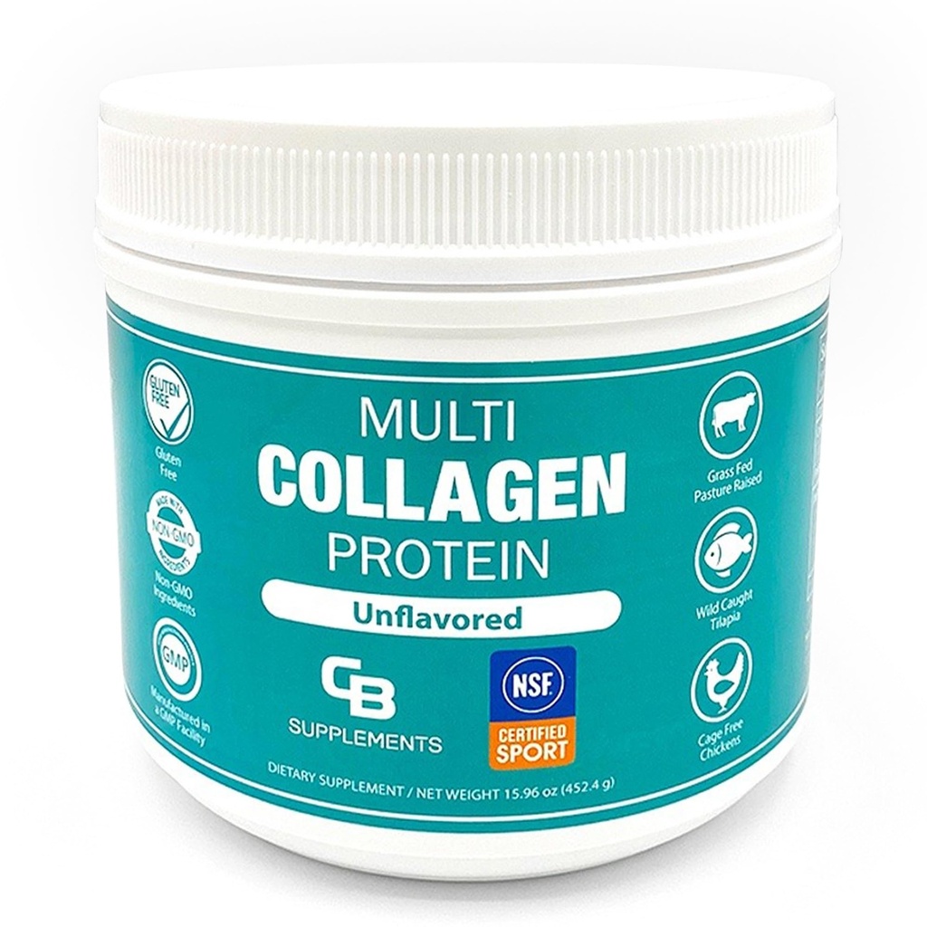 Suppléments CB Certifiés NSF pour Sport Multi Collagène Protéine Poudre Bone, Peau, Cheveux, et Soutien articulaire.