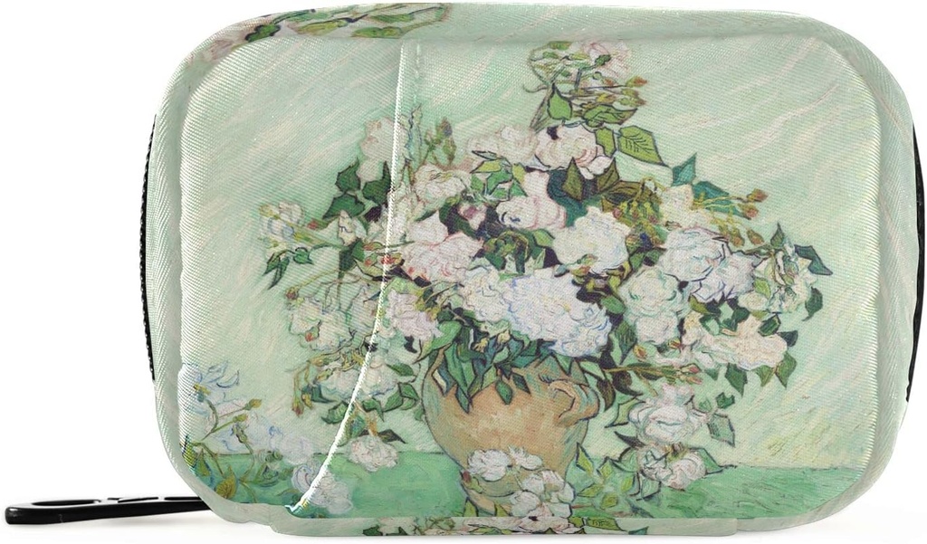 Roses Van Gogh Pill Box 7 Day Pill Case Bag Travel Pill Organizer Bag with Zipper Portable Weekly Case Compact Size for Vitamin Supplement Holder
