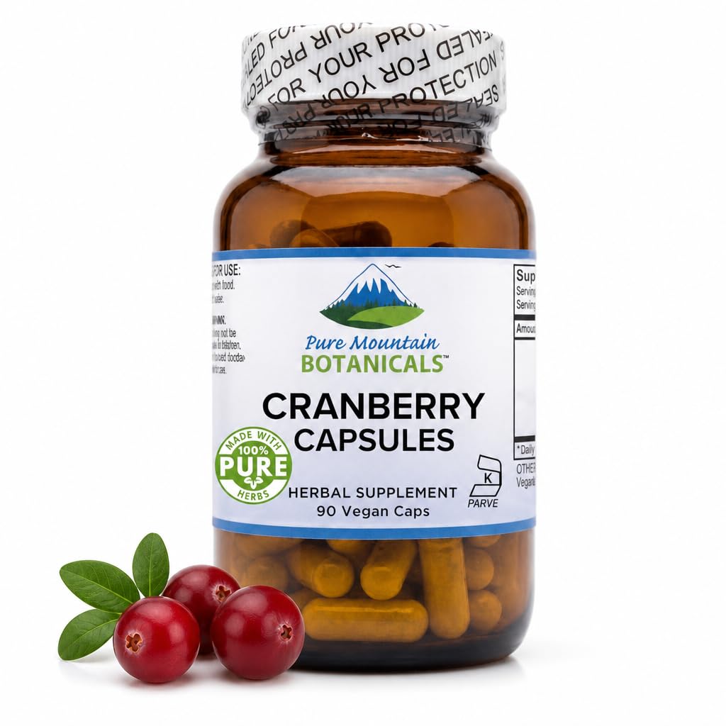 Pure Mountain Botanicals Cranberry Pills Kosher Vegan Kapseln mit 400mg Cranberry Konzentrat Extrakt Ergänzung
