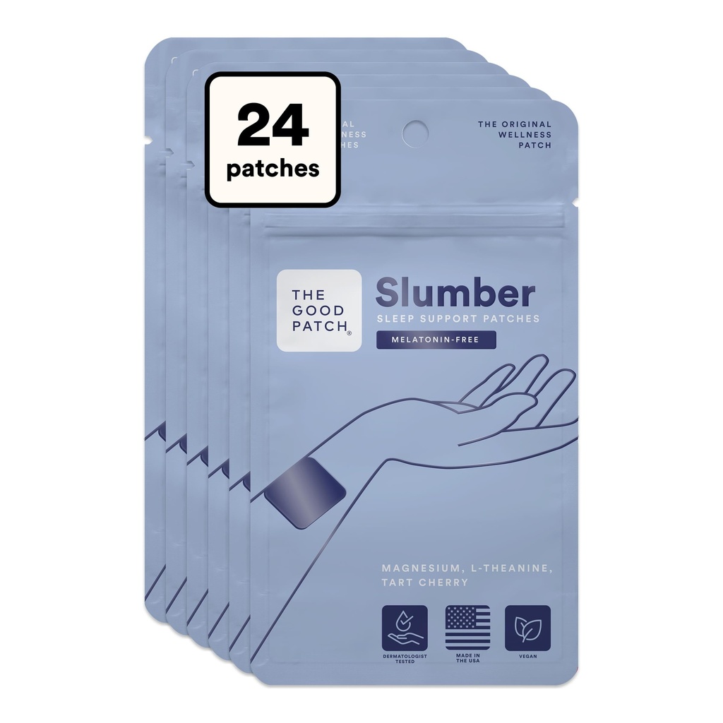 Le bon Slumber Sleep Patch Support, Melatonine libre, libération prolongée, naturel avec L-Theanine, Magnésium, extrait de cerise de Tart, bien-être utilitaire (24 Patches totales)
