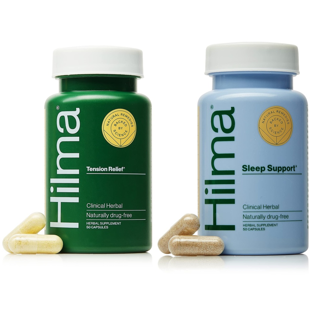Hilma Natural Tension Kopfschmerzen Relief + Schlaf-Unterstützung Ergänzung, 50 Vegan Kapseln in jeder Flasche