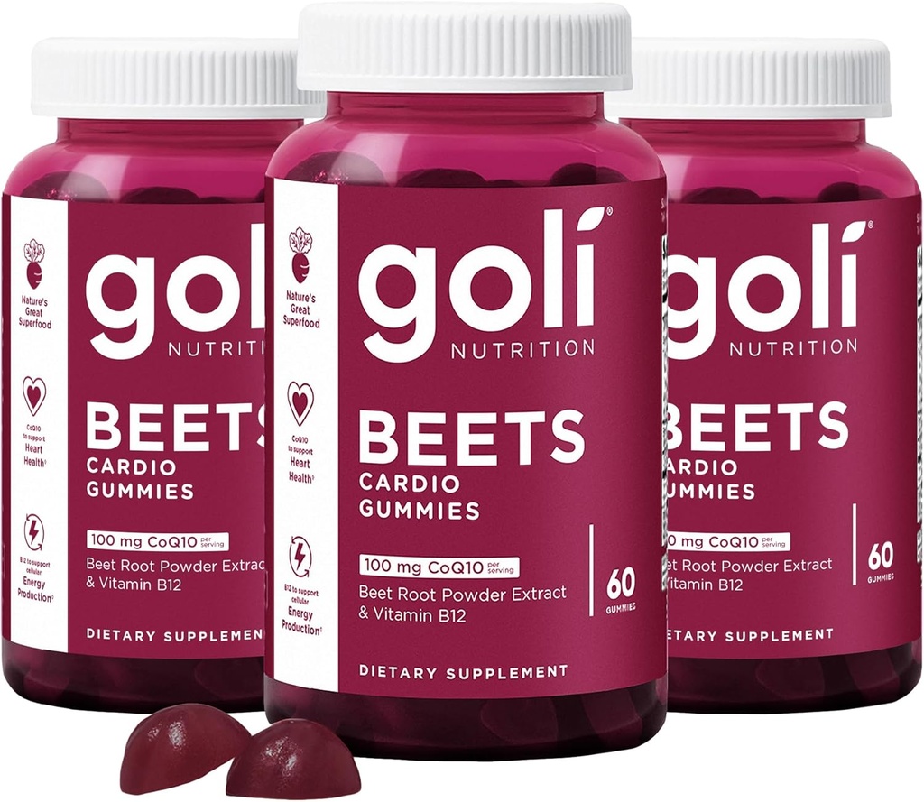 Goli Nutritional Supplement, Beets Cardio Gummy, 180 Count(3 Pack of 60), 100mg CoQ10 & Beet Root Extract - Gluten-Free, Vegan, Non-GMO, and Gelatin-Free. Nature's Great Superfood