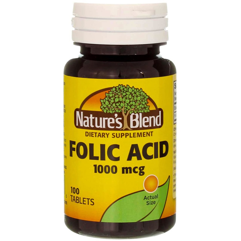 Mélange naturel acide folique 1000mcg comprimés 100 Compte (2 paquets)