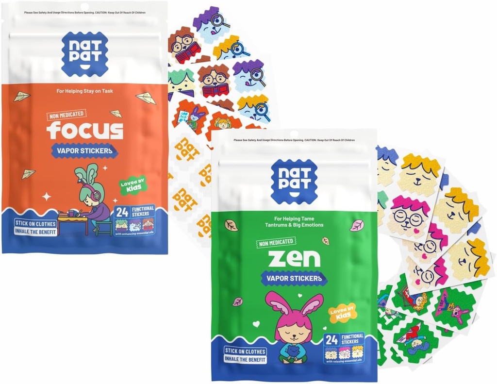NATPAT FocusPatch (1 Pack) und ZenPatch (1 Pack) Bundle - 24 Fokussierende Aufkleber und 24 ruhige Verstärkung Aufkleber - Chemikalienfrei, natürliches Relief für Fokus und Stimmungsunterstützung