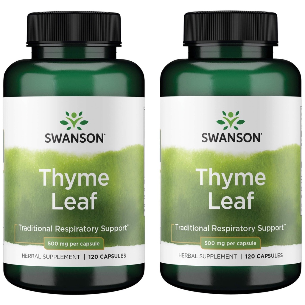 Swanson Thyme Leaf - Kräuterergänzung Unterstützung Atemsystem Gesundheit - Natürliche Formel hilft Verdauungssystem Gesundheit - (120 Kapseln, 500mg Jeder) (2 Packung)