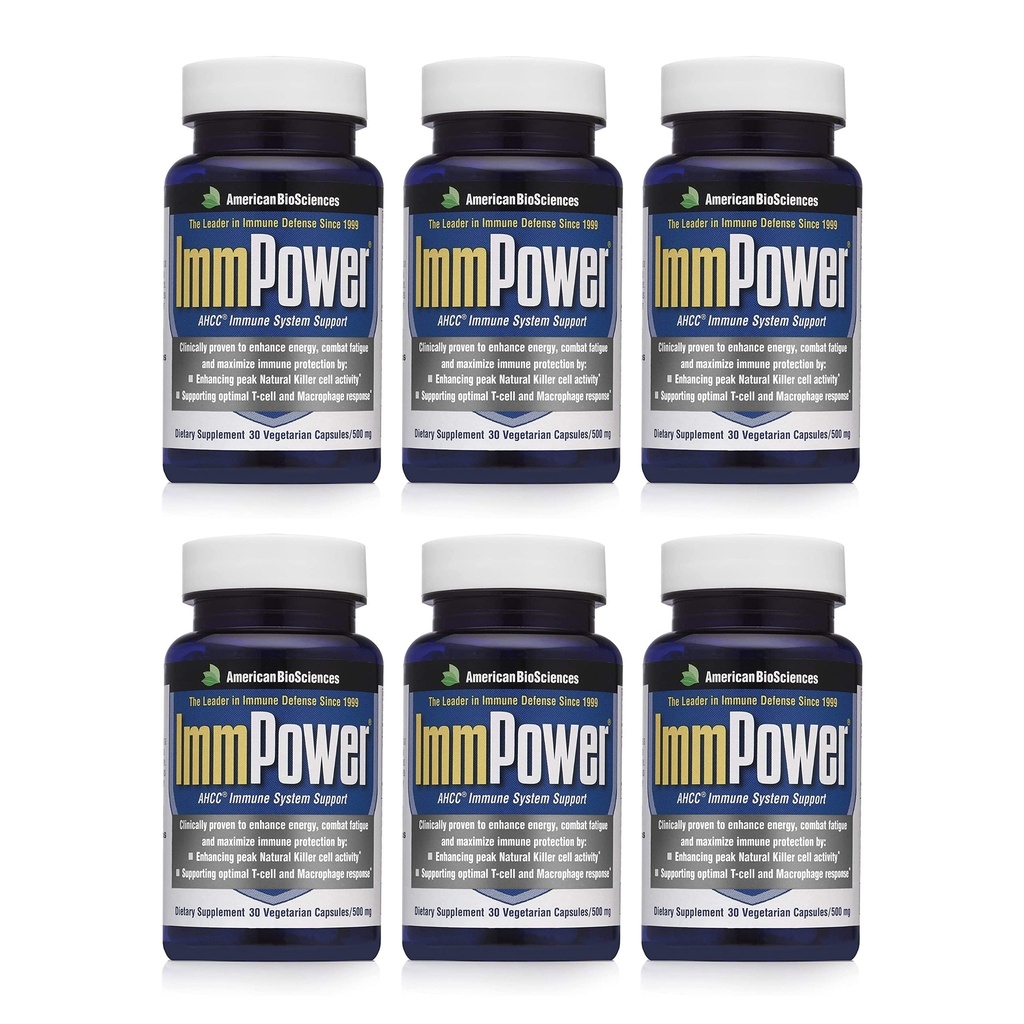 American BioSciences ImmPower AHCC Supplement 6-Pack, Enhanced Immun Support, Natural Killer Cell Activity and Cytokine Production, 30 Vegetarische Kapseln, 500 Milligramm pro Kapsel
