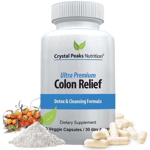 Natural Colon Cleanser Capsules for Constipation Relief and Gut Cleanse Detox - Cascara Sagrada, Psyllium Husk & Bentonite (60 Capsules)