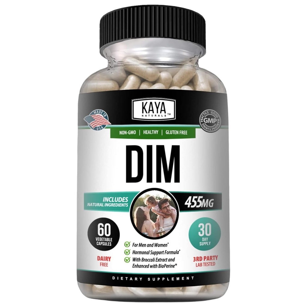 Kaya Naturals DIM Ultra | Ergänzung für Frauen und Männer | Gemüse Kapseln mit Broccoli Extrakt & BioPerine | Kräuterergänzung für Hormonunterstützung, Akne, Menopause und Prostata – 60 Zähler