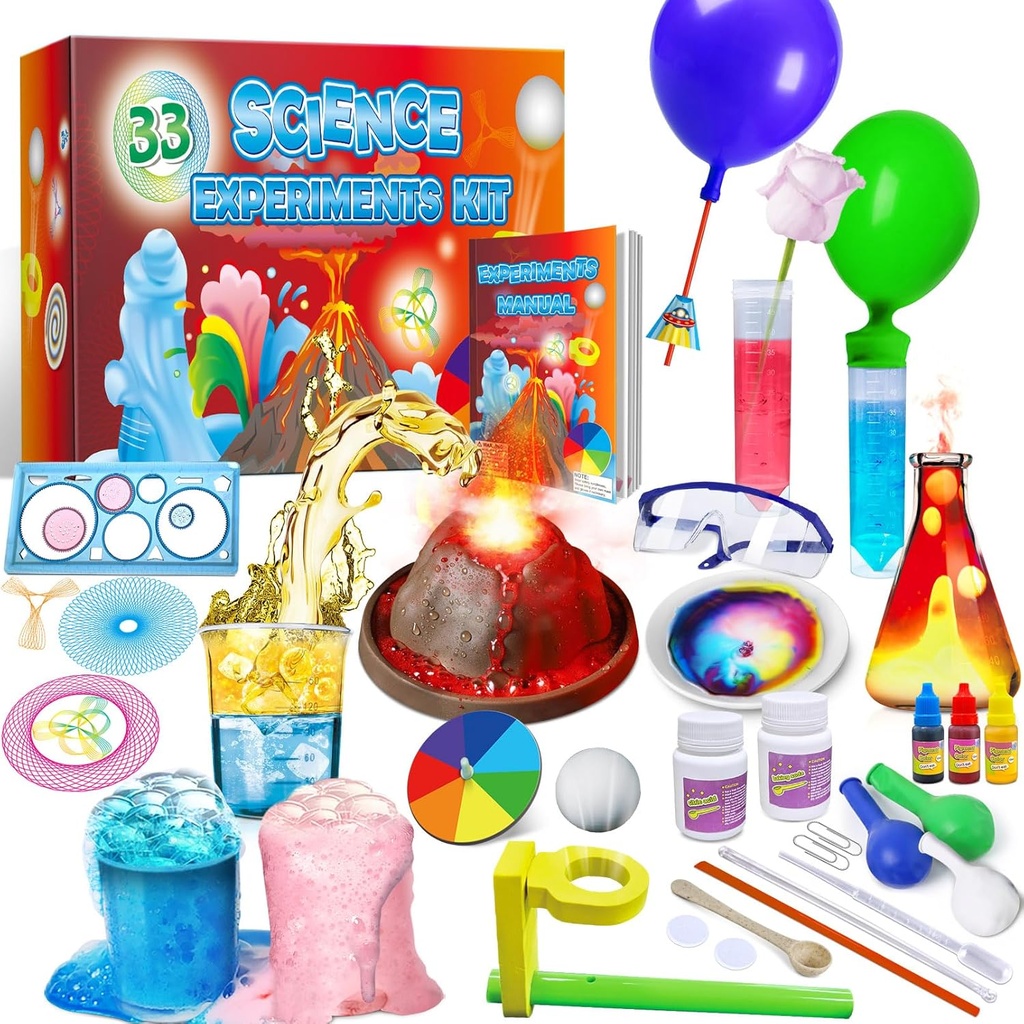 UNGLINGA 33 Experiments Science Kit for Kids, Science Project STEM Toys Cadeaux pour garçons Filles Apprendre la chimie éducative Set, Volcan Erupting, Scientis Kit