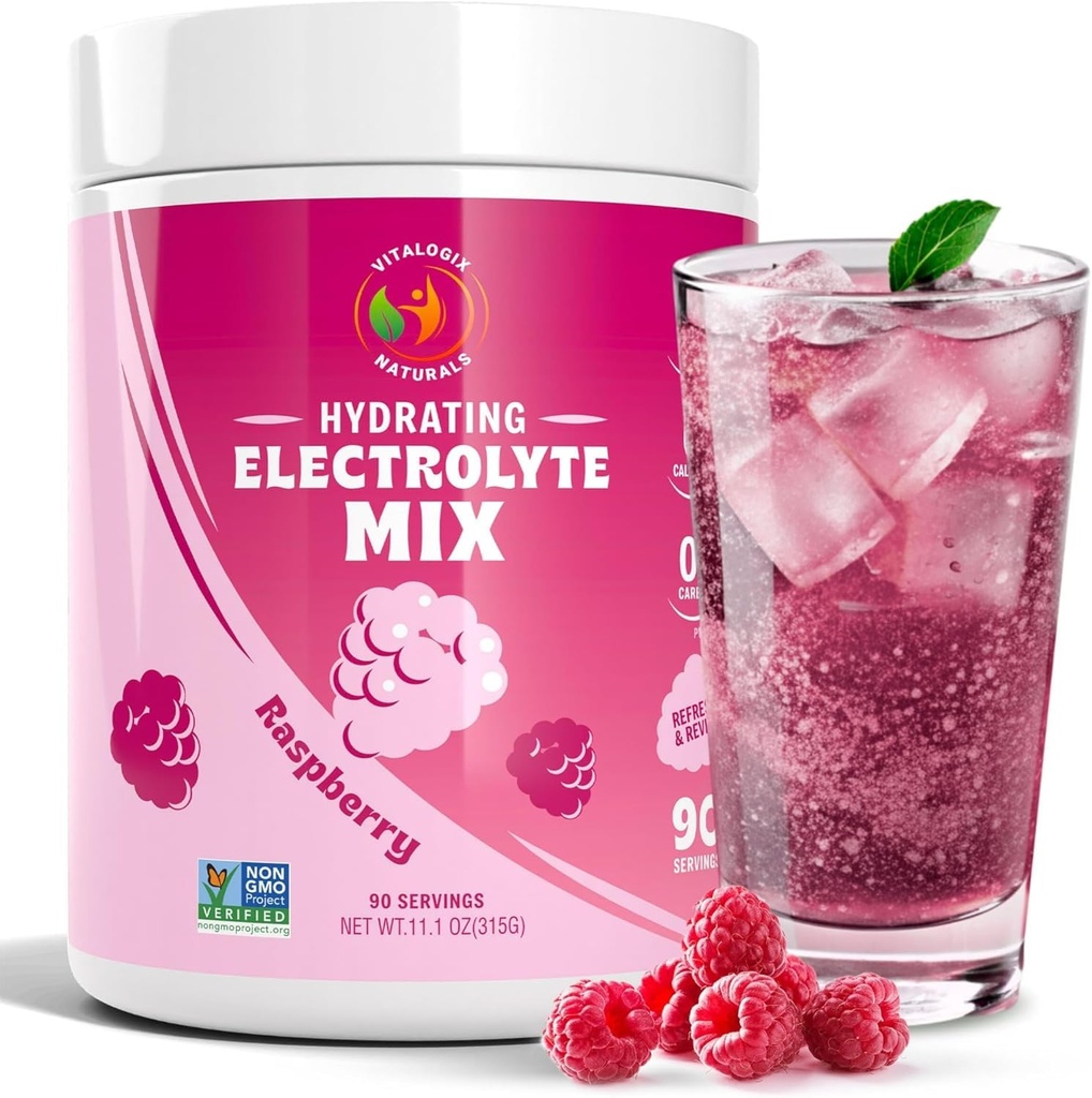 Elektrolyt-Pulver – Raspberry Flavor | Sugar-Free Hydration Drink Mix mit 6 Elektrolyten für Energie, Cramp Relief & Recovery | Keto, Vegan, Fasting Friendly | Magnesium, Kalium | 90 Portionen