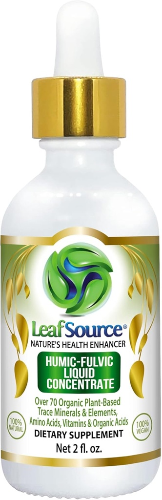 LEAFSOURCE Humic Fulvic Acid Liquid 2oz Trace Minerals mit Elektrolyten Collagen Vitamins Superior Humic zu Fulvic Ratio Mehr Energy Gut Health Joint Health Immune Support Hydration 180 serv