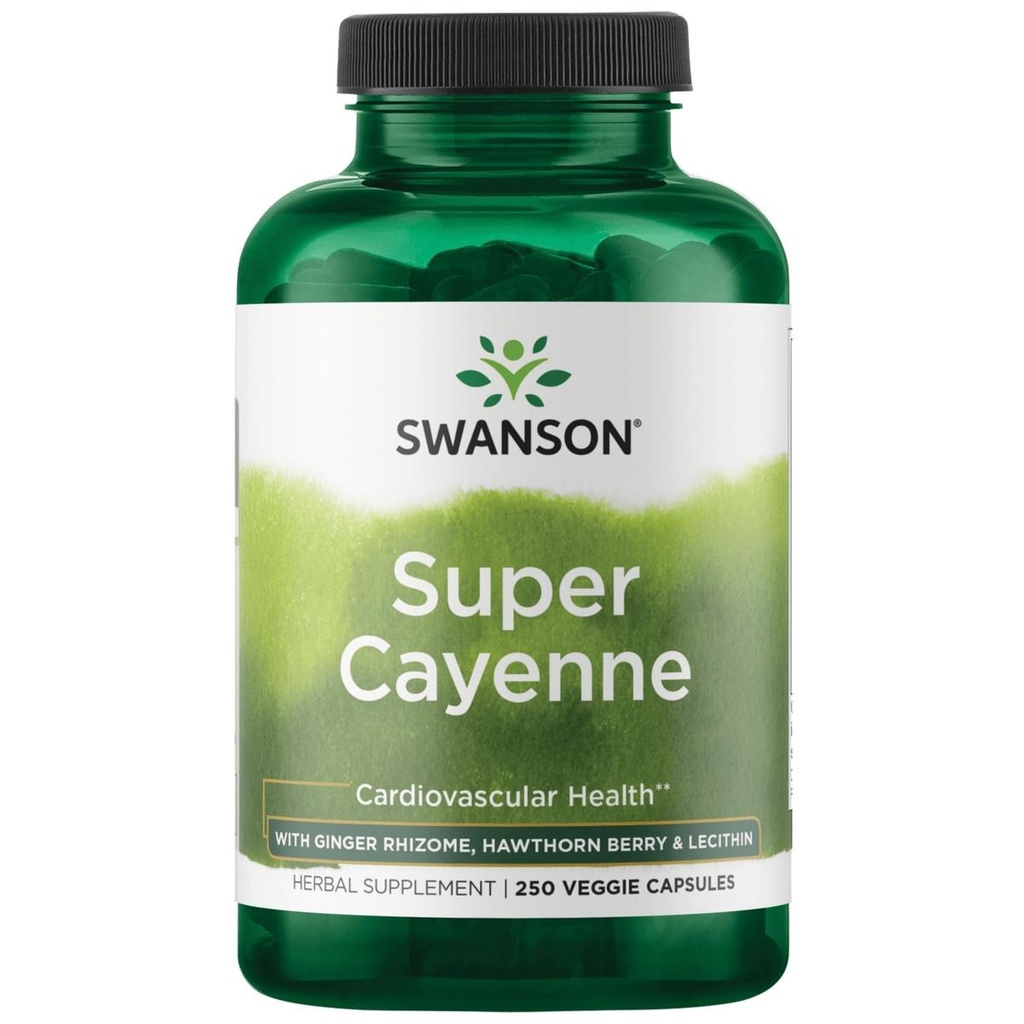 Swanson Super Cayenne - Integratore di erbe Promozione della salute del cuore, della circolazione e del flusso sanguigno - Formula naturale w/Ginger Rhizome, Hawthorne Berry & Lecithin - (250 capsule vegetali)