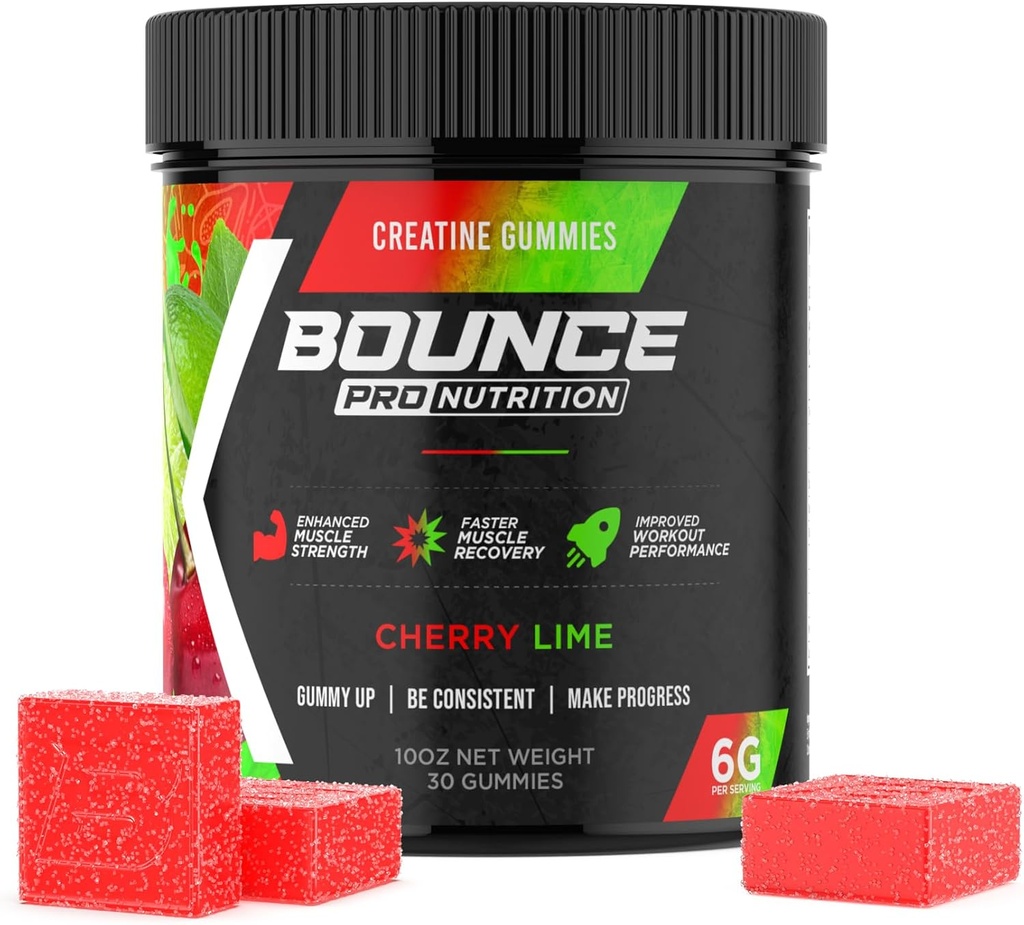 Mazzo Pro Creatina Monoidrato Gummies per Uomini e Donne, Calorie Bassa, 6G di Creatina per Serve, Vegan, Anti-Melting, Senza Glutine, Non-GMO, 2g di Creatina per Gomma (30ct, Lime di Ciliegia)