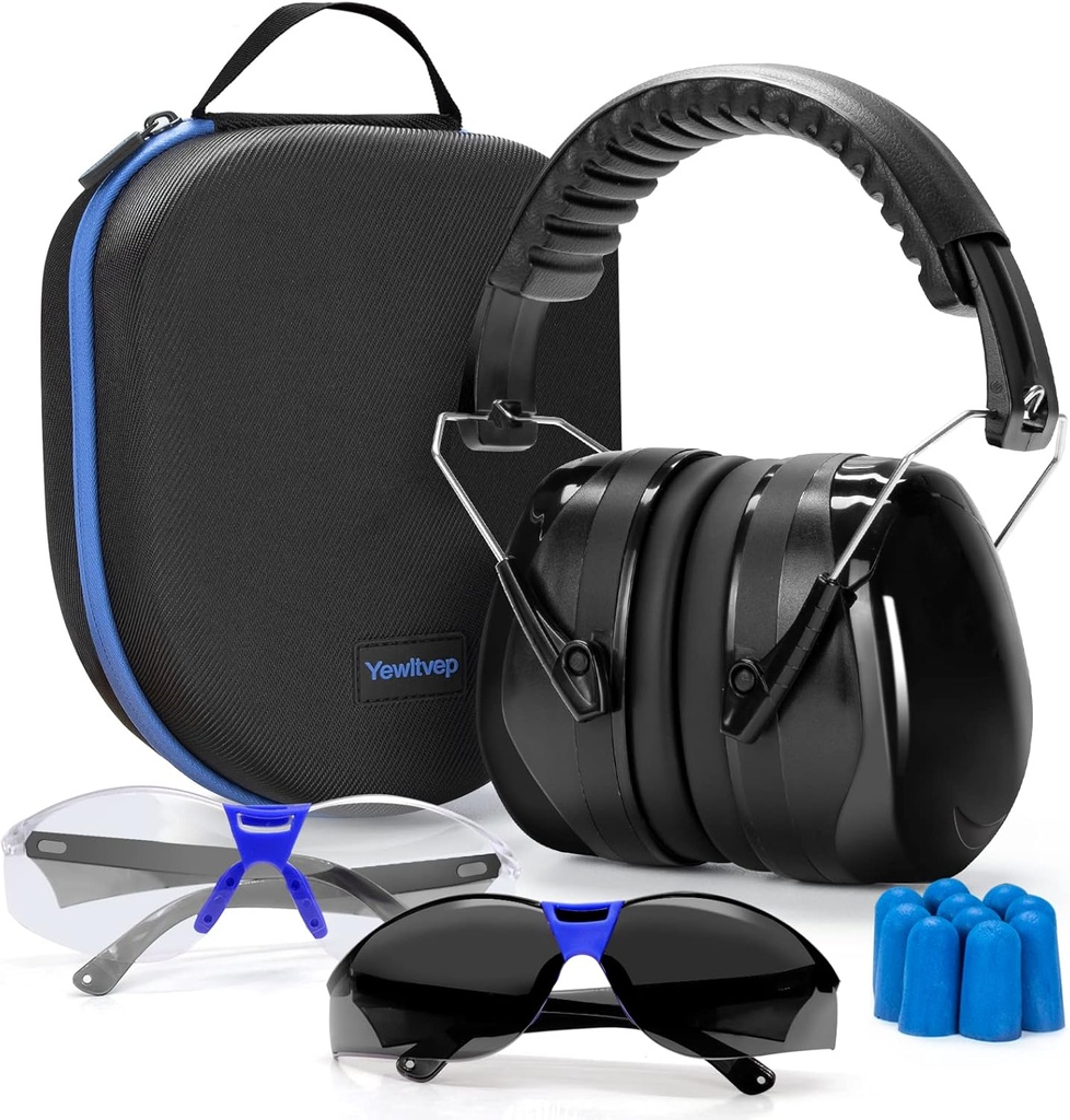 Yewltvep Shooting Ear Protection Gun Range Ear Protection mit Earmuffs, Gun Safety Glasses, Earplugs, Hard Storage Case
