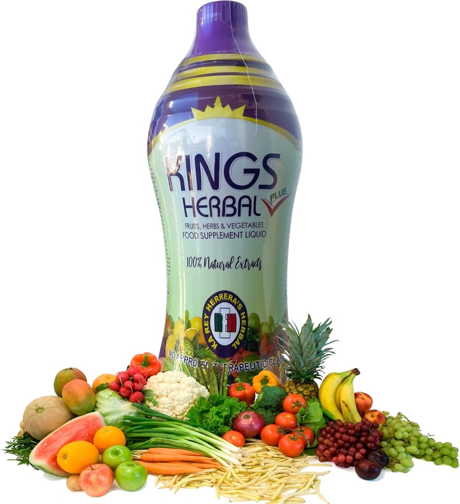 REH Kings Herbal Plus Integratori Alimentari Succo (1000ml) - 80 Ingredienti - Miscela di Verdura, Erbe e Frutta - Supporto Immune per l'Ottimo Stato sano - Multivitamina quotidiana, 1 bottiglia