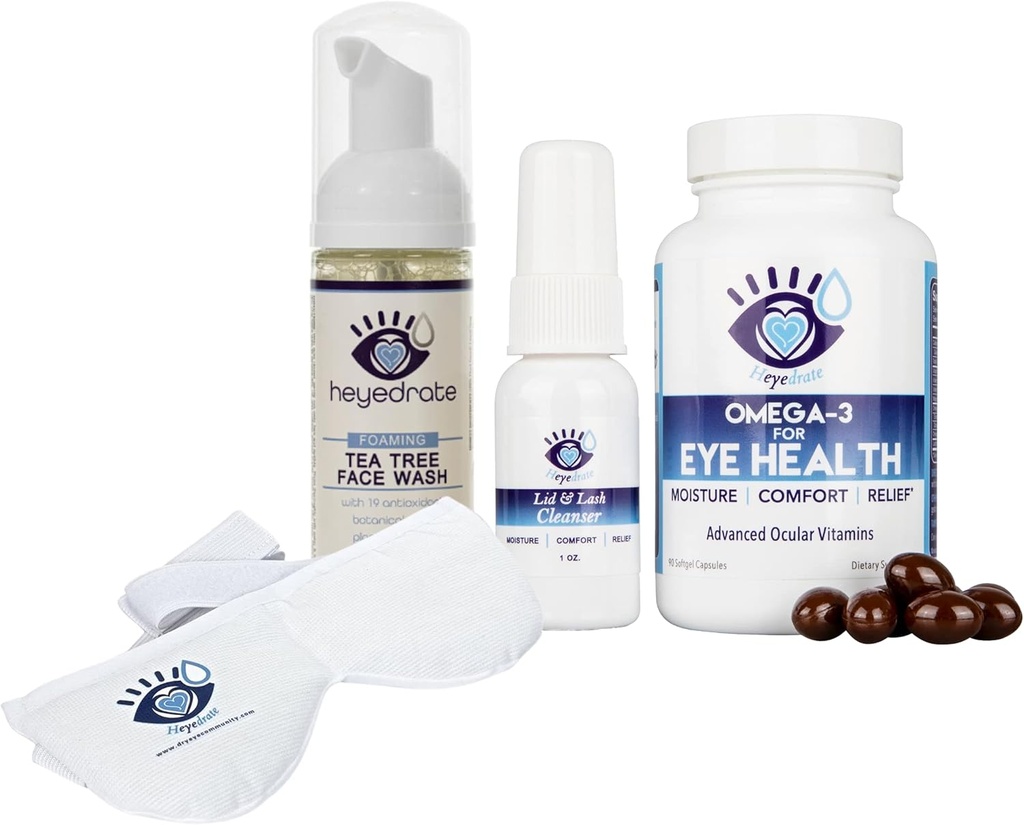 Hyedrate Triglycéride Omega 3 Huile de poisson, Masque des yeux chauffés, Nettoyant de l'herbe et de la lunette Moaming Tea Tree Lavage du visage pour la santé des yeux, fournit un soulagement pour les yeux irrités