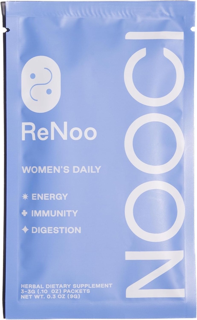 NOOCI ReNoo Women's Daily Powder for Energy, Immunity, Digestion | Travel Size | No Sugar Added | Non-GMO | Vegan | 3 Beutel, Grüner Tee