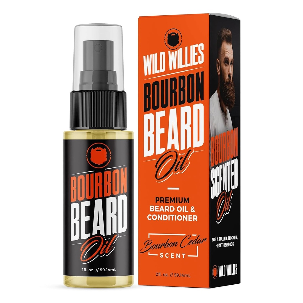 Wild Willies Premium Bart Öl & Conditioner (Bourbon Cedar) - Natürliche, organische Inhaltsstoffe & ätherische Öle fördern Bartwachstum, Entfernt Itch & Dandruff - Tieferweicher & Restores Feuchtigkeit - 2 Oz