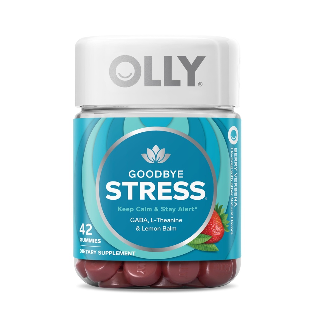 OLLY Au revoir Stress Gummy, GABA, L-Theanine, Lemon Baume, Supplément de soulagement du stress, Berry - 42 Comte