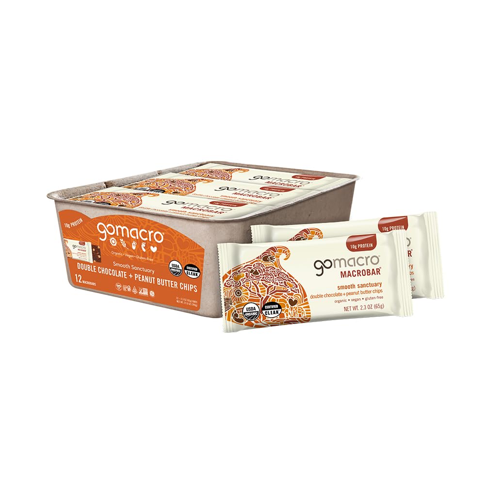 GoMacro MacroBar Organic Vegan Protein Bars - Double Chocolate + Peanut Butter Chips (2.3 Unze Bars, 12 Count)