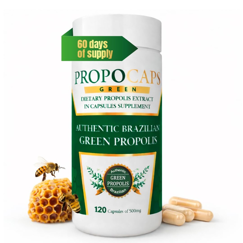 Beelife Green Propolis Capsules - 100% Propoli Verde Brasiliano - Supporto Immune & Antiossidante Booster- Certificato ISO 22000, Kosher -Bee Propolis integratori capsule- Propolis Extract (60 giorni di alimentazione)