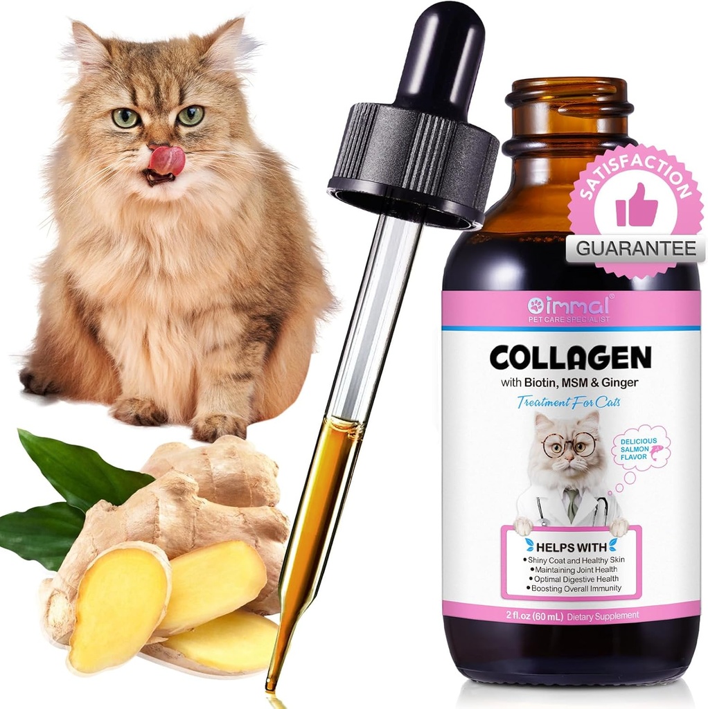 Kollagen für Katzen 2 fl.oz, flüssiges Kollagen für Katzentropfen, Premium Gras-gefütterte Kollagen für Katzenhaut und Mantelergänzung, Itch Relief für Katze mit Allergien Immunität, mit Bovine Collagens, Biotin, MSM