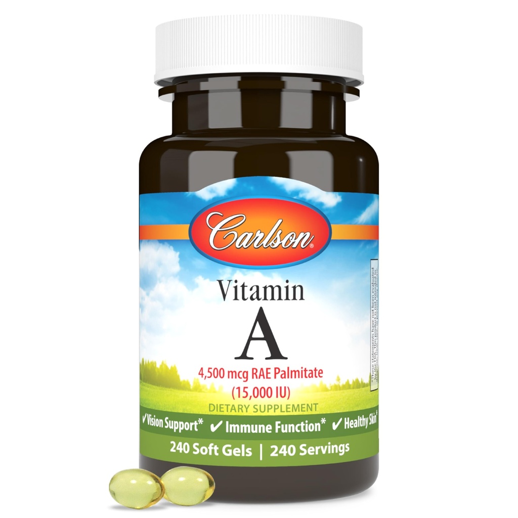 Carlson - Vitamina A, 15000 IU Palmitate (4500 mcg RAE), Vision Health & Healthy Skin, Funzione Immune, 240 Softgels