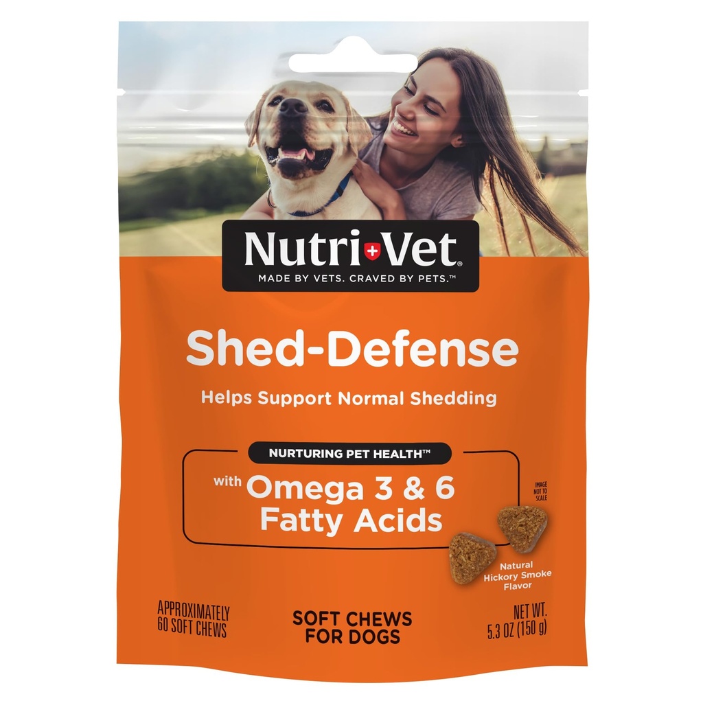 Nutri-Vet Shed Defense Soft Chews pour chiens, supplément de peau et de manteau pour chiens, Oméga 3 de l'huile de poisson, traitement de soulagement de la peau sèche et démangeaison, essentiels pour chiots, 60 Chews doux