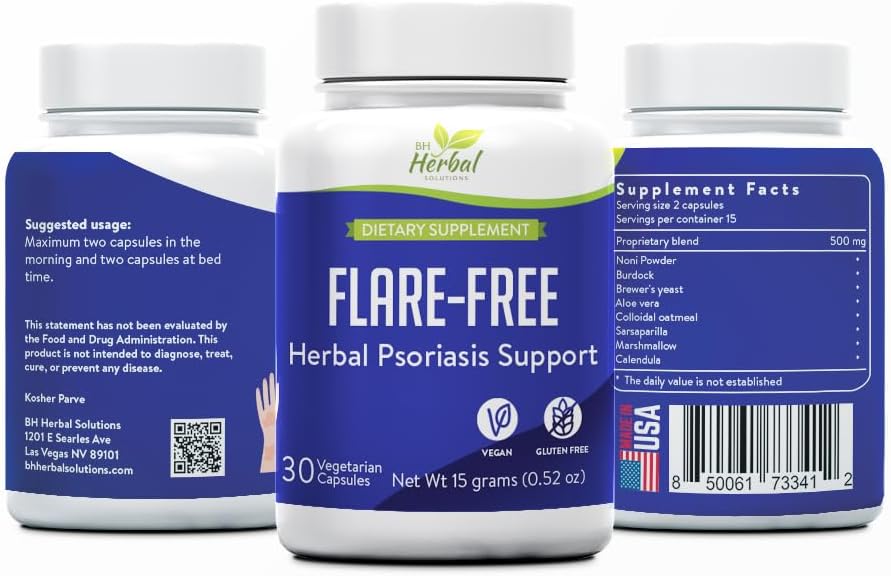 Supplément de soutien au psoriasis sans flamme - Formule à base de plantes pour la santé et le confort de la peau - Soutien naturel pour le mieux-être de la peau