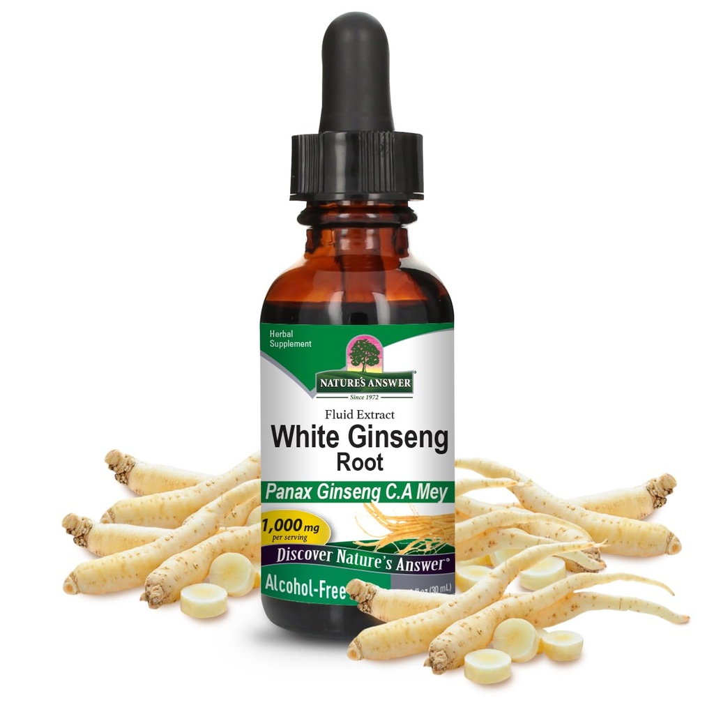 Nature's Answer White Ginseng Root Alcool Free 1 Fluid Ounce (en anglais seulement) Imune Support (en anglais seulement) Promote la fonction cognitive (en anglais seulement) Clarté mentale et concentration
