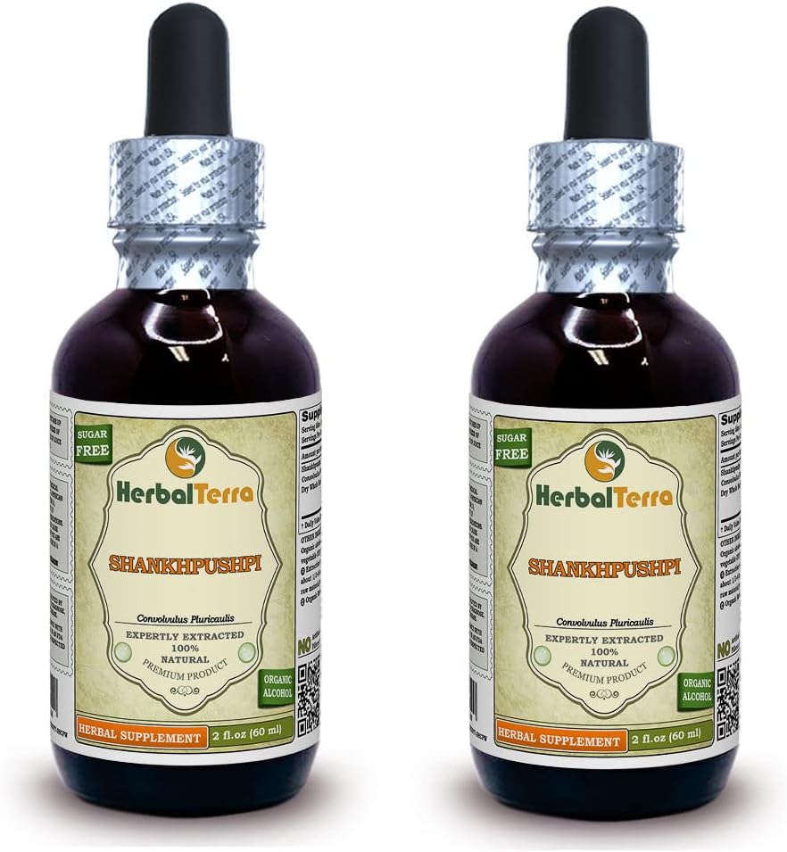 Shankhpushpi, Horseshoe Vitex (Convolvulus Pluricaulis) Dried Whole Herb Liquid Extract (Markenname: HerbalTerra, Proudly Made in USA) 2x2 oz