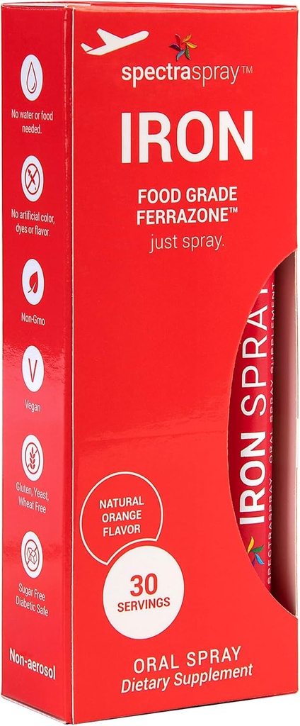 SpectraSpray Iron Supplément quotidien, 3 mg par portion - Vaporisateur oral Fer minéral essentiel, 30 jours d'approvisionnement par pulvérisation, sans gluten végétalien et sans OGM