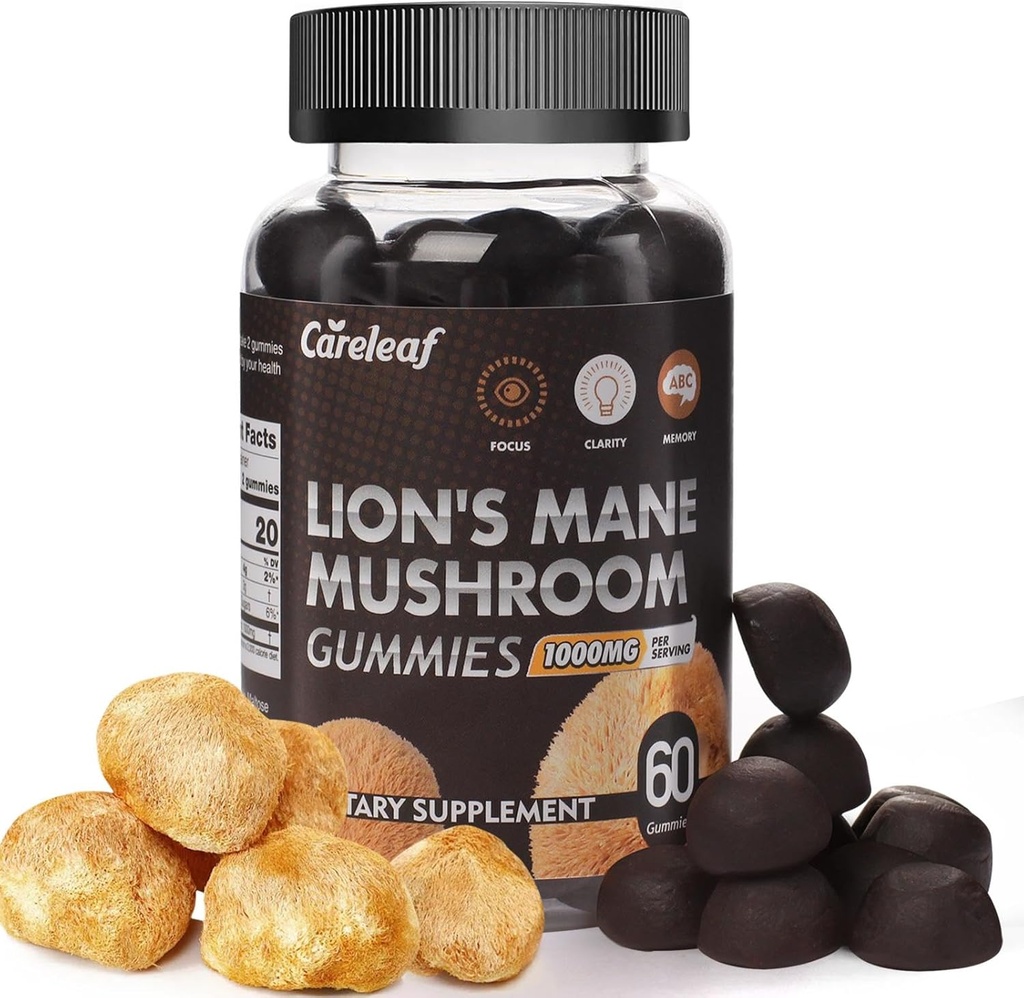 Lions Mane Mushroom Gummis für Nootropic Brain Supplement, Immununterstützung,Stress Relief Pilz Supplement Berrry Flavor 60 Count