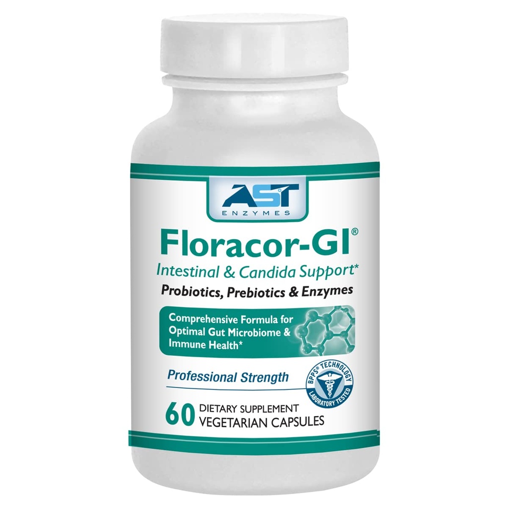 Floracor - Supporta Gut & Intestinal Health - Formula Premium Probiotica, Prebiotica ed Enzima - 60 Capsule Vegetariani