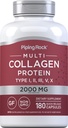 Piping Rock Multi Collagen Protein Kapseln | 180 Count | 2000mg | Typen I, II, III, V, X | Complex Blend | Non-GMO, Glutenfrei