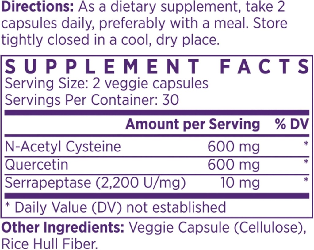 NAOMI NAC 600mg with Quercetin for Immune and Respiratory Support, Normal Breathing, Nasal and Eye Comfort, Sinus and Respiratory Function, 60 Capsules