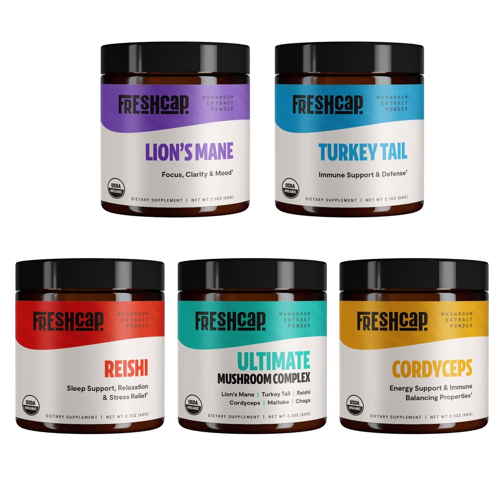 FreshCap Mushrooms Ultimate Mushroom Starter Kit (Cordyceps, Lion's Mane, Turkey Tail, Reishi e The Ultimate Mushroom Complex) 60 Servings