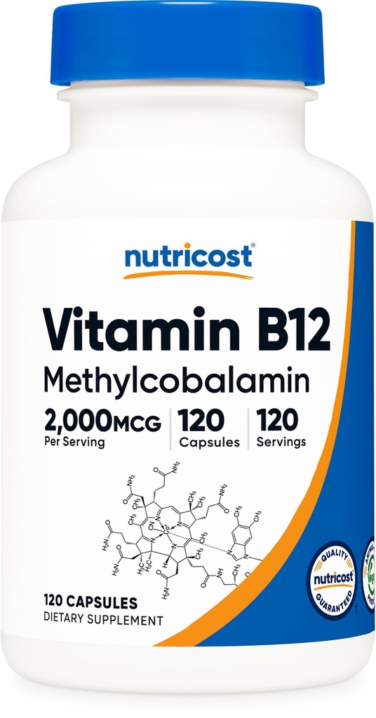 Nutricost Vitamina B12 (metilcobalamina) 2000mcg, 120 Capsule - Capsula Vegetariana, Non OGM, Gluten Free B12 Supplemento