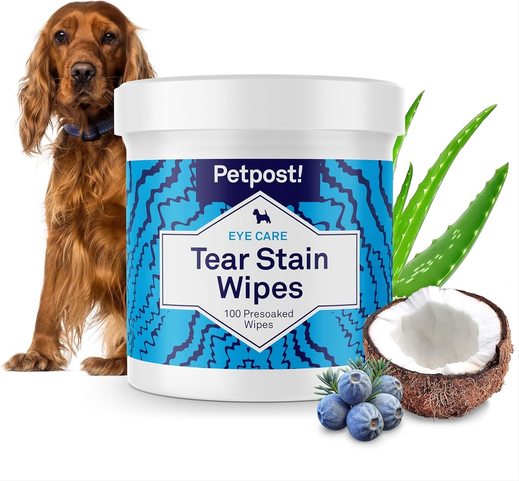 Wipes de démaquillage pour chiens post-chien 100 Wipes d'oeil doux avec baie de Juniper et noix de coco