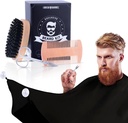 Beard Grooming Kit for Men 4 in 1. Beard Brush and Comb Set with Messy Free Bib Apron, Mustache Scissors. Natural Brush and Dual Action Comb. Men's Grooming. Gift for Husband,