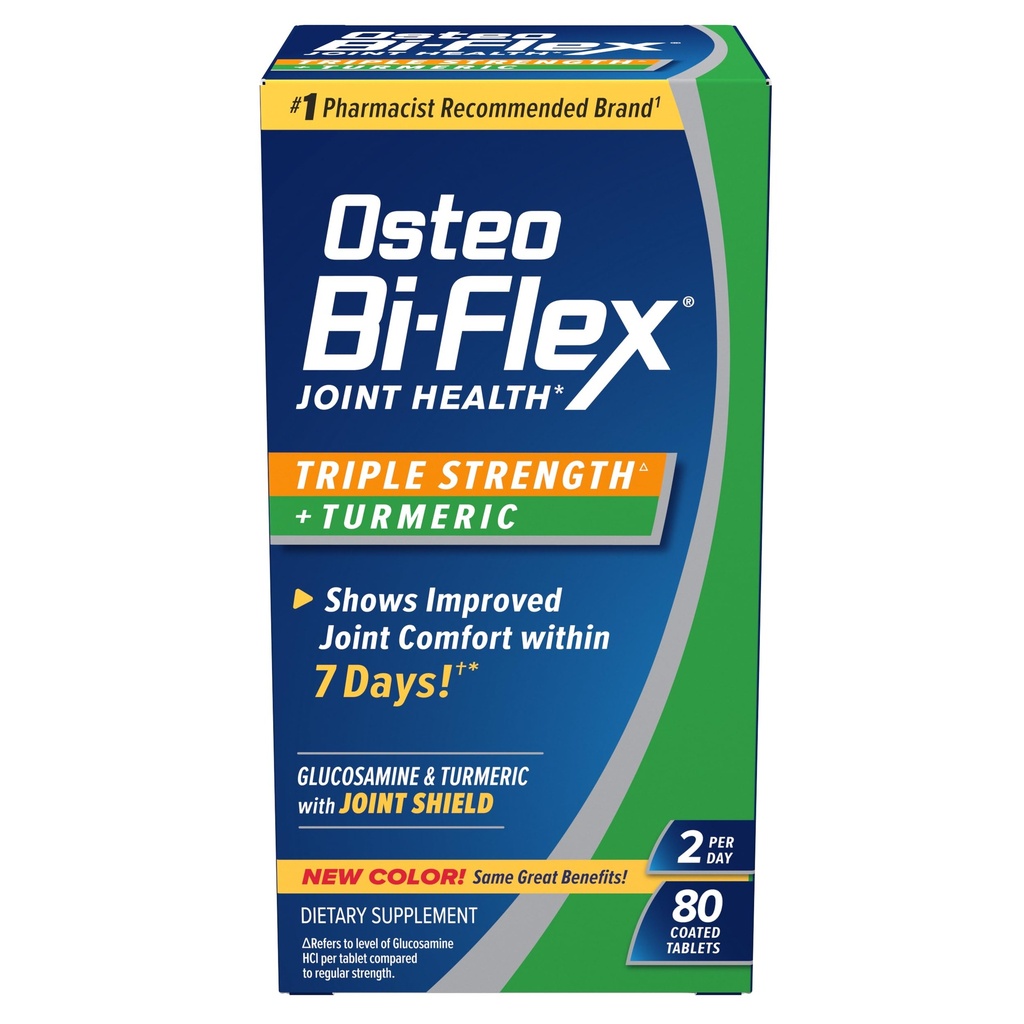 Osteo Bi-Flex Glucosamine Triple Strength Plus Turmeric Supplemento con curcumina per il supporto congiunto e la gamma di movimento, 40 giorni di alimentazione, 80 compresse rivestite, Joint Health Nutritional Supplements