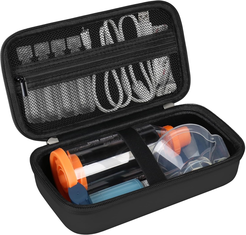 Hard Case für Asthma Inhaler, Handheld Spacer für Kinder und Erwachsene, Masken, Inhaler Halter Asthma Reisetasche Tragen Organizer mit Mesh Pocket fit Medication und Zubehör, Schwarz