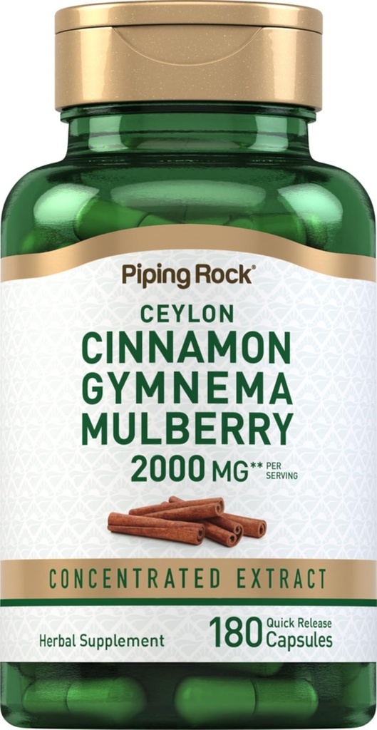 Piping Rock Ceylan Cinnamon Gymnema Mulberry Complex (en anglais seulement) 2000mg (en anglais seulement) 180 Capsules (en anglais seulement) Supplément à base de plantes (en anglais seulement) Extrait concentré (en anglais seulement)
